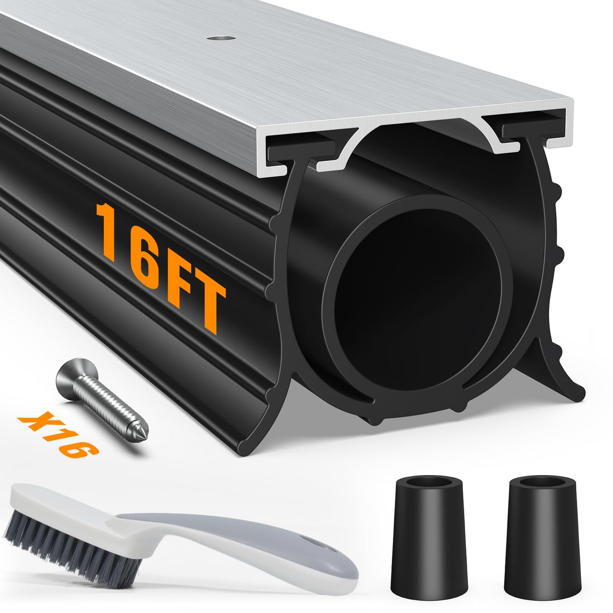 Garage Door Bottom Seal 16 ft, with Aluminum Track Retainer Kit - Image 1