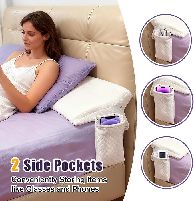 Triangle Bed Gap Filler King High Density Foam Headboard Gap Filler Pillow with 2 PCS Pockets and Removable Washable Cover, Prevent Items from Falling