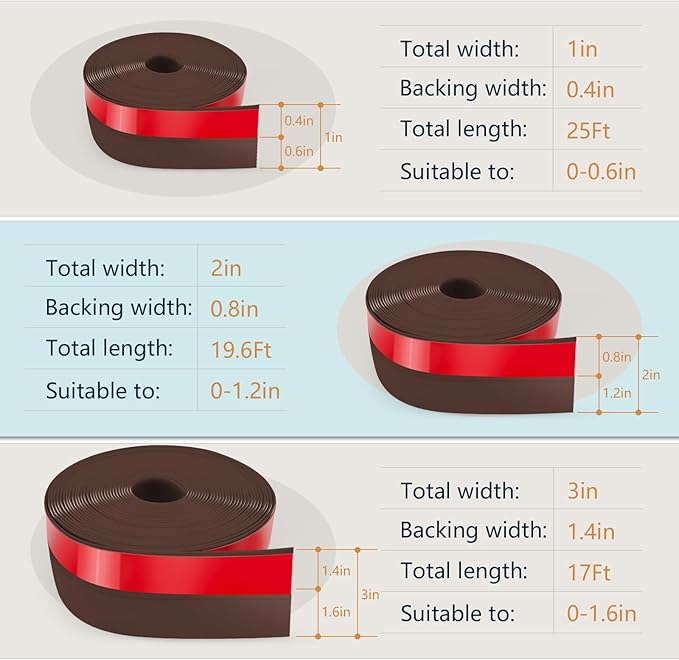 【2026 New Upgrade】 Wide Silicone Weather Stripping Door Seal with Strong Adhesive 2" x 20 ft, Draft Stopper for Garage, Shower & Sliding Doors - Gap & Under Door Protection, Brown