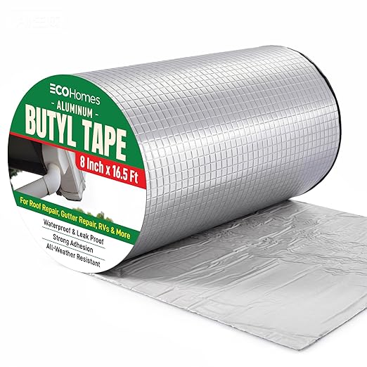 ECOHomes Aluminum Butyl Tape, Waterproof Aluminum Foil Tape for Leaks (8 Inch Wide) | Butyl Seal Tape for Roofs, Gutter Repair, Gutter Holes, Pipes, Metal Roof Patch, RV, Plumbing and Outdoor Sealing
