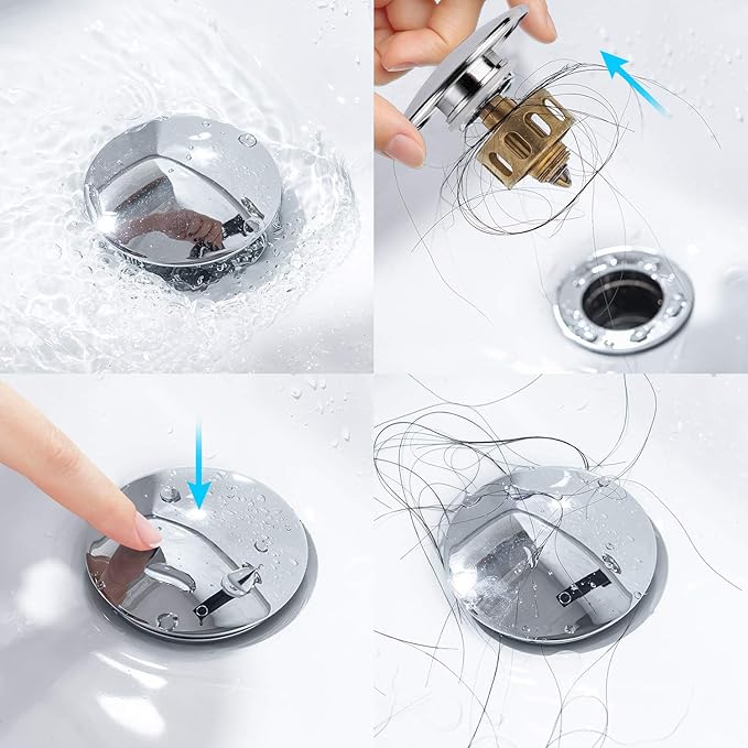 KAIYING Pop Up Drain, Bathroom Sink Drain Stopper with Overflow, Vessel Sink Drain Assembly with Detachable Basket Stopper, Anti-Explosion and Anti-Clogging Drain Strainer (Chrome)
