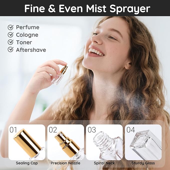 Segbeauty 60pcs 0.17oz Empty Atomizer Sprayer for Perfume, Bulk Small Glass Travel Atomizer, Refillable Travel Cologne Sprayer with Perfume Refill Kit, 5ml Mini Glass Cologne Spray Bottles for Liquids