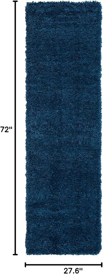 SAFAVIEH Fontana Shag Collection Runner Rug - 2'3" x 6', Blue, Solid Design, Non-Shedding & Easy Care, 2-inch Thick Ideal for High Traffic Areas in Living Room, Bedroom (FNT800M)