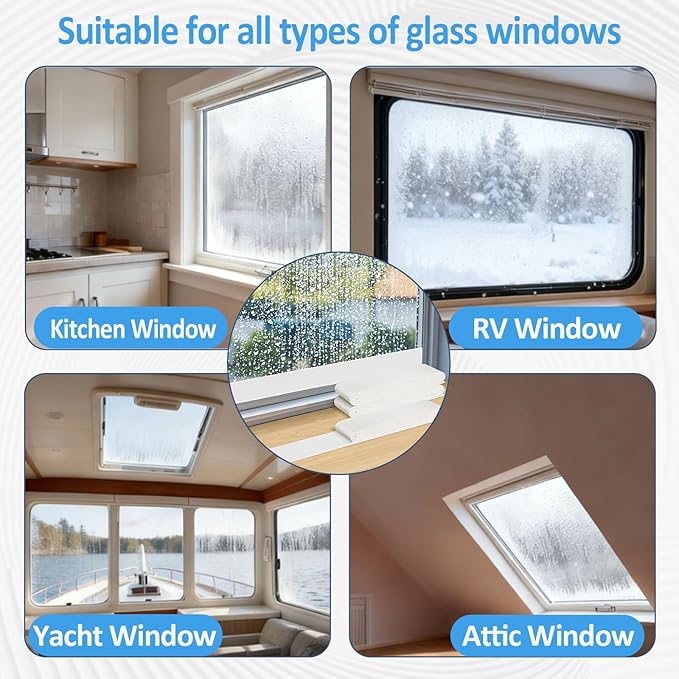3 Rolls 2.36" x 66", Window Condensation Prevention Absorber - Anti-Condensation Water Absorbing Strip, Whites,Reusable & Cut-to-Fit Design