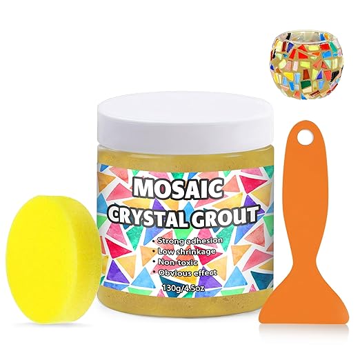 Mosaic Crystal Grout, Mosaics Tile Tools, Mosaic Tile Accessories – Essential for Handmade Grouting and Perfect for DIY Craft Projects (Yellow, 4.5oz)