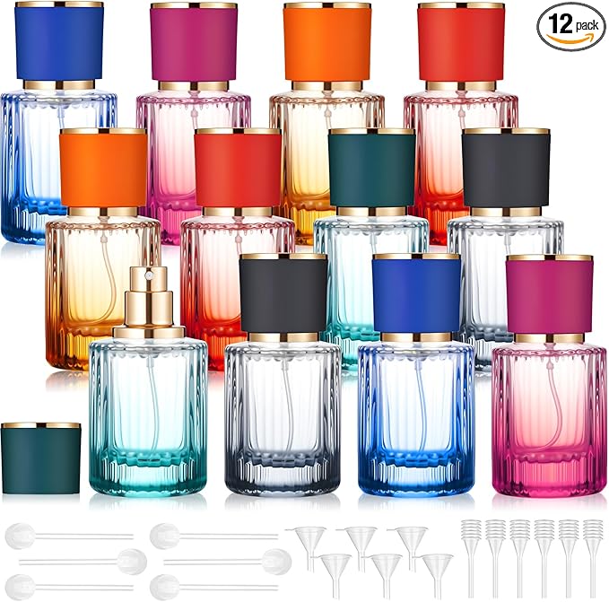 12 Pcs 30 ml Perfume Cologne Bottles Empty Refillable Travel Glass Chic Empty Perfume Spray Bottles Decorative Set for Men Women Portable Dispenser Fragrance Container Set