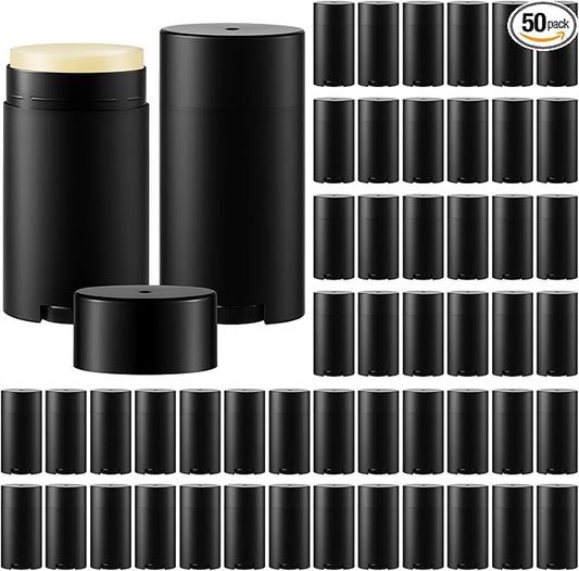 50 Pack Black Empty Deodorant Containers, 75ml/2.5oz, Bottom Filling, Refillable Deodorant Tubes Lipstick Balm Tubes Twisted, Plastic Oval for Homemade DIY Aromatherapy, Balm, Lotion