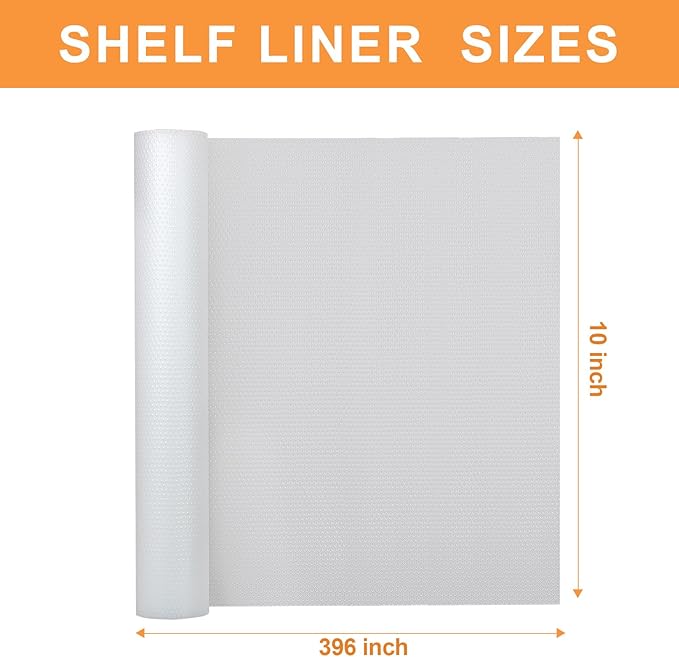 Clear Shelf Liners for Kitchen Cabinets - 10 Inch Wide Translucent Non-Adhesive Drawer Liner - Easy to Cut Waterproof Pantry Liner for Refrigerator 10 in x 396 Inch