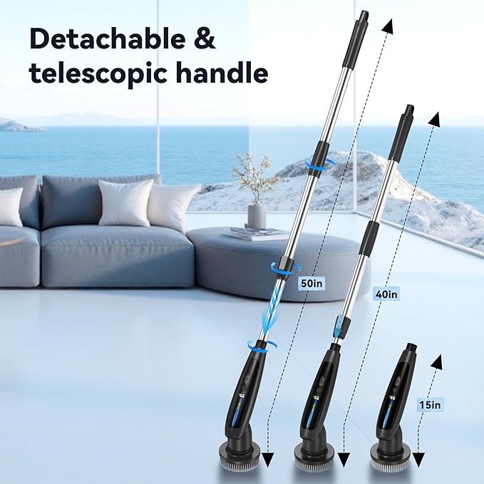 Electric Cleaning Brush - 10-in-1 IPX7 Full Waterproof Electric Spin Scrubber with LED Display, Gravity Sensing Dual Speed Adjustment, Suitable for Bathrooms, Kitchens, Sinks, Tiles, Cars