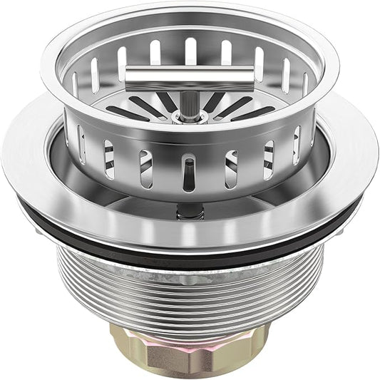 BOTEMY B9171 Kitchen Sink Drain 3 1/2 Inch Kitchen Sink Drain Strainer Assmebly Kit Stainless Steel Sink Strainer Basket/Drain Stopper for 3.5'' Standard American Drain Hole (Brushed)