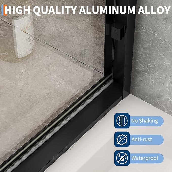 Shower Door 56-60" W x 72" H, Sliding Door, 1/4" (6mm) Clear Tempered Glass, Space-Saving Design for Modern Bathrooms