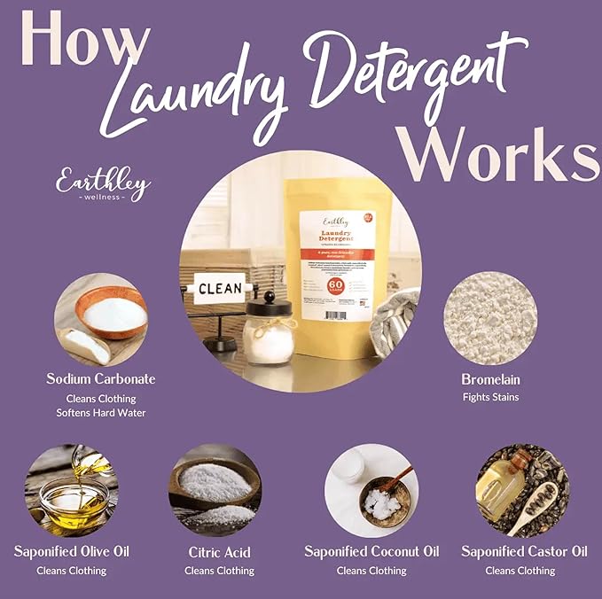 Earthley Wellness Laundry Detergent, Natural, Gentle & Effective for Sensitive Skin, Safe for Baby Clothes & Cloth Diapers, Biodegradable, Eco-Friendly, Plant-Based Cleaners (60 Loads, Unscented)