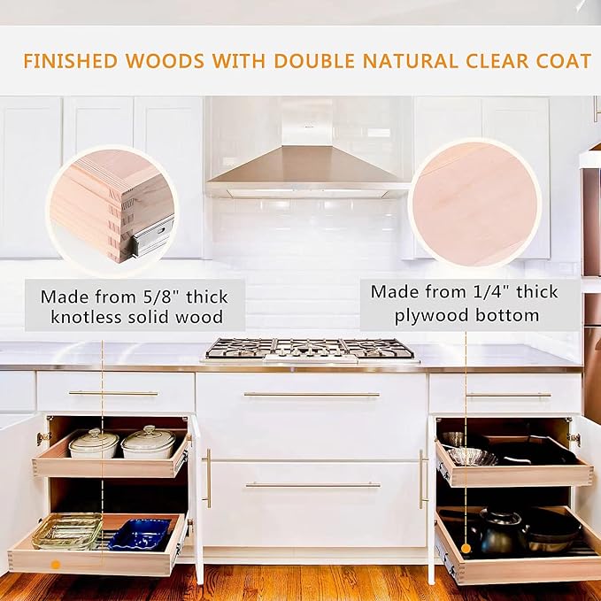 23”W x 21”D x 3”H Soft Close Slide Out Wood Drawer Organizer for Kitchen, Bottom and Side Assembly (Cabinet Opening>23.5 inches for Bottom Assembly, Opening= 23 inches for Side Assembly)
