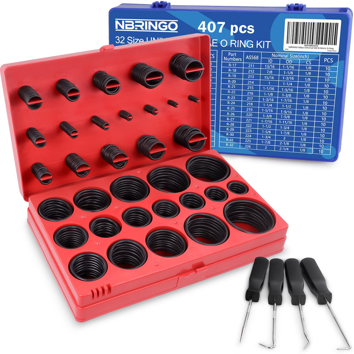 826 Pcs Universal SAE & Metric Rubber O Ring Assortment Kit - Image 1