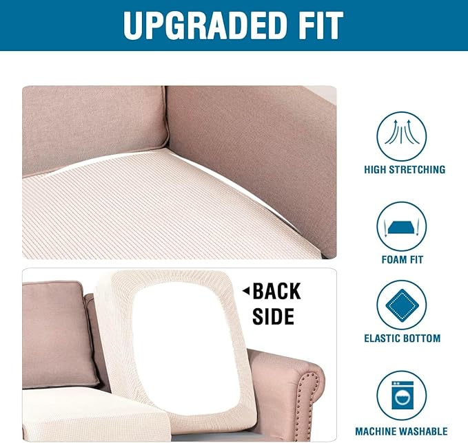 H.VERSAILTEX Multi-Pieces Loveseat Covers for 2 Cushion Couch High Stretch Couch Cushion Covers Jacquard Textured Twill Fabric(2 Seat Covers Plus 2 Back Cushion Covers, Ivory)