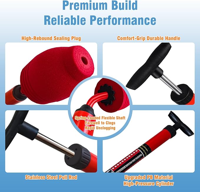 Toilet Plunger, High-Pressure Plungers for Bathroom, Toilet Brush and Plunger Set - Powerful Air Drain Unclogger & Heavy-Duty Clog Remover for Bathroom Drains, and Clogged Pipes