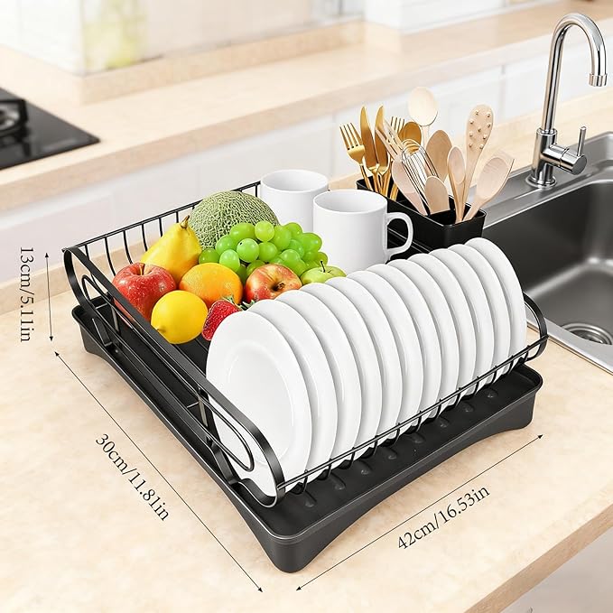 Dish Drying Rack Detachable - Large Capacity Rust Resistant Dish Drying Rack with Cutlery Holder, Kitchen Counter, Sink Organization and Storage Essentials, Home and Apartment Decor,16.53''L x 11.8''W