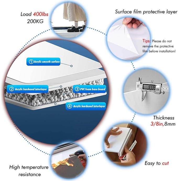 White Window Sill Protector 48 inch Wide, 6 inch Deep Waterproof PVC Window Sills Cover Board, Cuttable Windows Replacement Plate for Decor