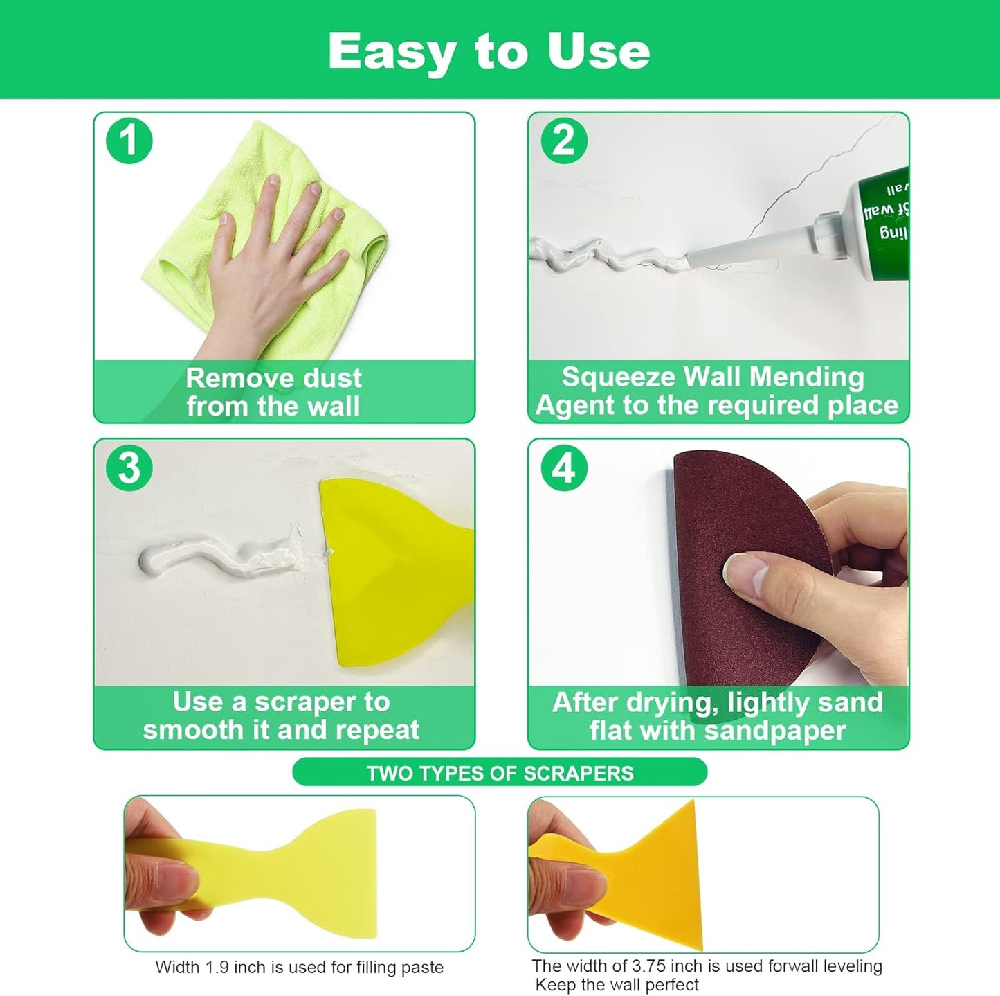 Wall Repair Kit – Spackle Patch & Fill for Holes, Cracks & Nail Holes (2-Pack)