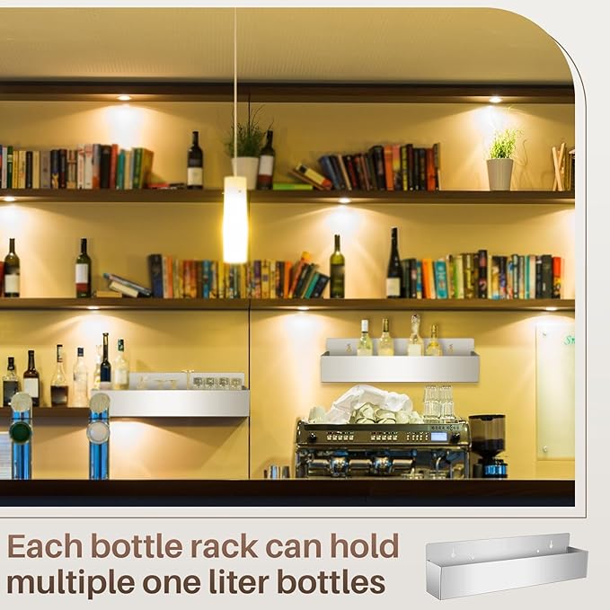 Tanlade 2 Pieces 22 Inch Single Speed Rail Stainless Steel Liquor Bottle Holder Wall Mounted Spray Bottle Rack Drink Rail Shelf for Bars, Silver