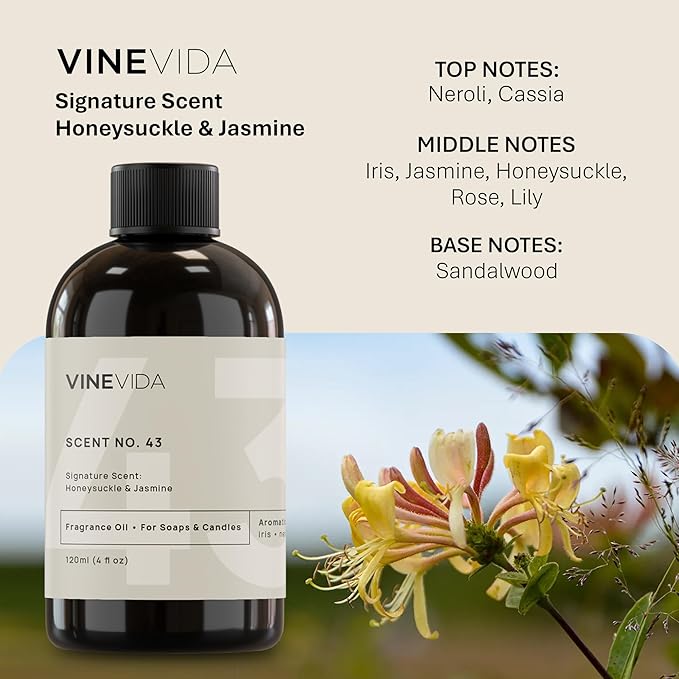 VINEVIDA [4oz] Honeysuckle & Jasmine Fragrance Oil for Candle Making and Soap Making - Premium Candle Scents for Soy Candles