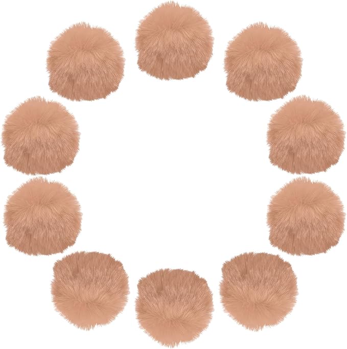 uxcell 2.8 Inch Faux Fur Pom Pom Balls, 10 Pcs Khaki Fluffy Soft Faux Fur Pom Poms for Hats with Elastic Loop for DIY Knitting Hats Keychain Scarves Gloves Bags Shoes Accessories