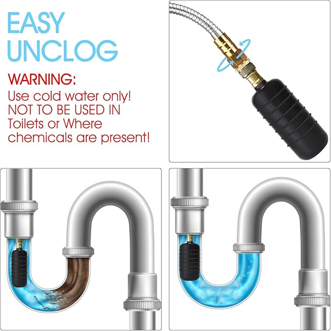 3PCS Drain Bladder Unclogger Main Sewer Line,Water-Powered Rubber Drain Cleaning Bladder Fits 1 to 6 Inch Drain Pipe Unclogs Stubborn Blockages for Bathroom Sink,Swimming Pool,Basement,Bathtub,Shower