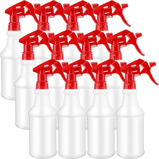 Eccliy 12 Pcs 16 Oz Plastic Spray Bottle, Adjustable Empty Reusable Sprayer for Cleaning, Planting, Water, Bathroom and Kitchen, BBQ, Commercial and Residential(Pure Red,Original)
