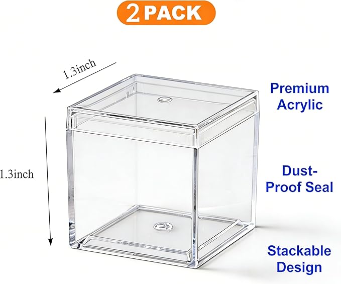 KissYou Small Acrylic Box with Lid Clear Candy Boxes Acrylic Square Cube 4 Pieces Display Case Transparent Jewelry Storage Box Party Decorative Boxes