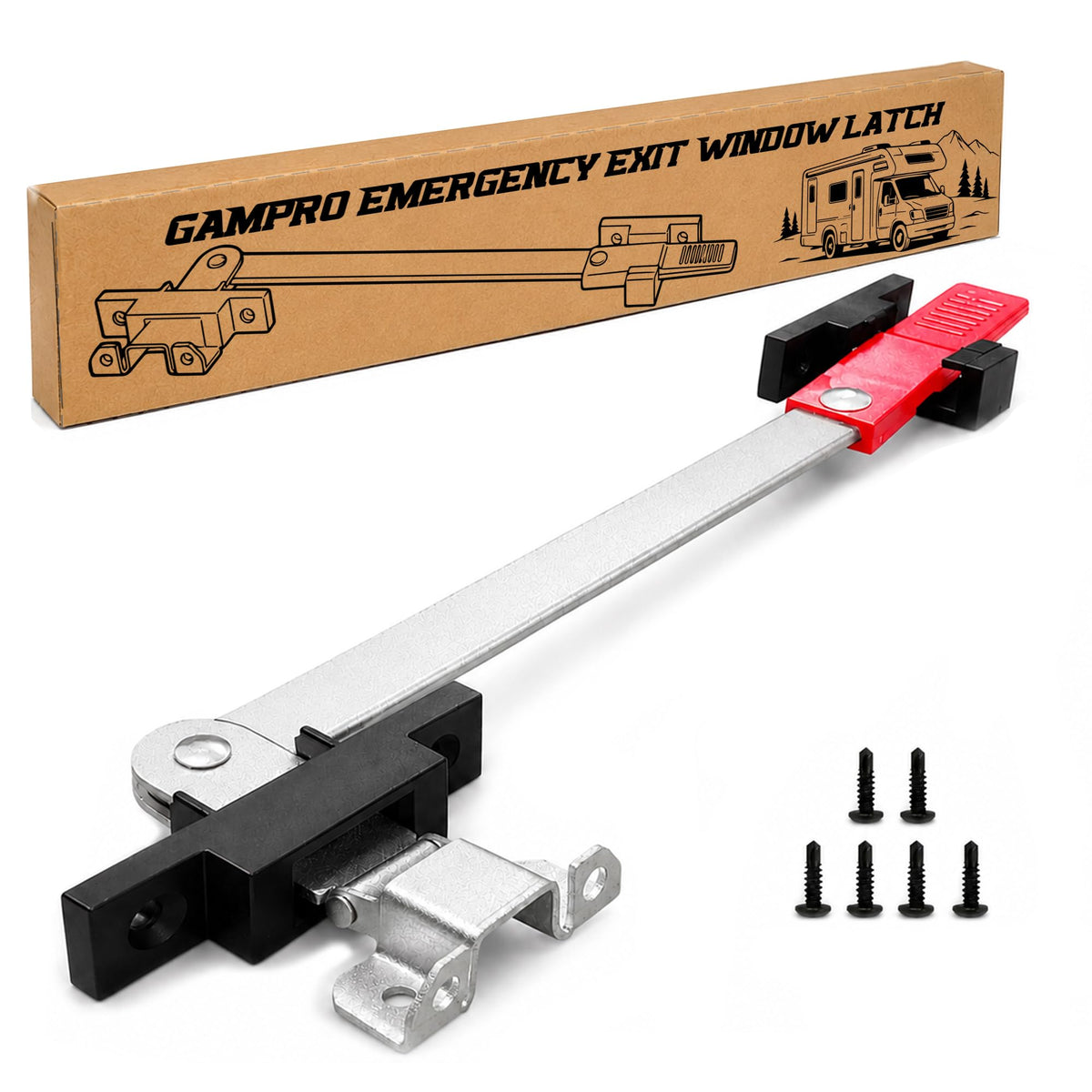 RV Emergency Window Latch Replacement, Aluminum Holder Red Handle - Image 1