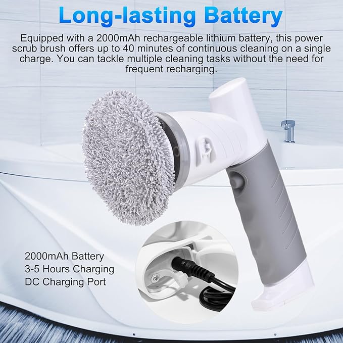 Electric Spin Scrubber, 18W 420RPM Handheld Cordless Cleaning Brush with 6 Brush Heads for Kitchen, Bathroom, IPX6 Water Proof Power Scrub Brush for Bathtub Sink Tile Floor (US