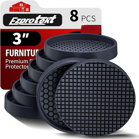 Ezprotekt Non Slip Furniture Pads, 8 Pcs 3" Anti Skid Rubber Furniture Caster Cups, Anti-Slip Furniture Coasters for Hardwood Floors, Anti Slide Floor Protectors for Bed Couch Stoppers (Black)