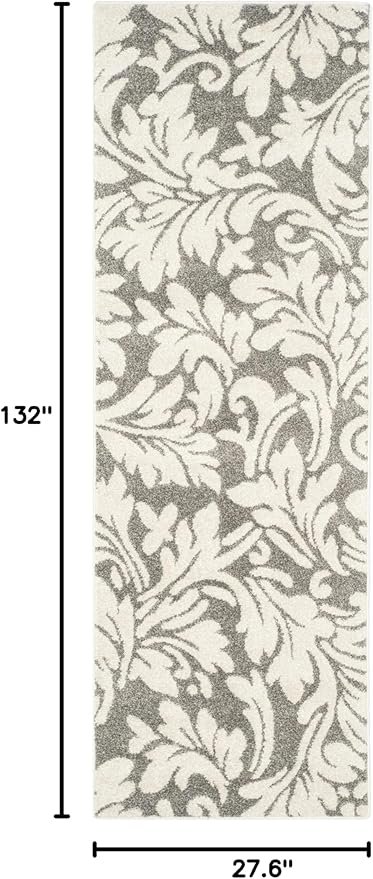 SAFAVIEH Amherst Collection Runner Rug - 2'3" x 11', Dark Grey & Beige, Floral Design, Non-Shedding & Easy Care, Ideal for High Traffic Areas in Living Room, Bedroom (AMT425R)