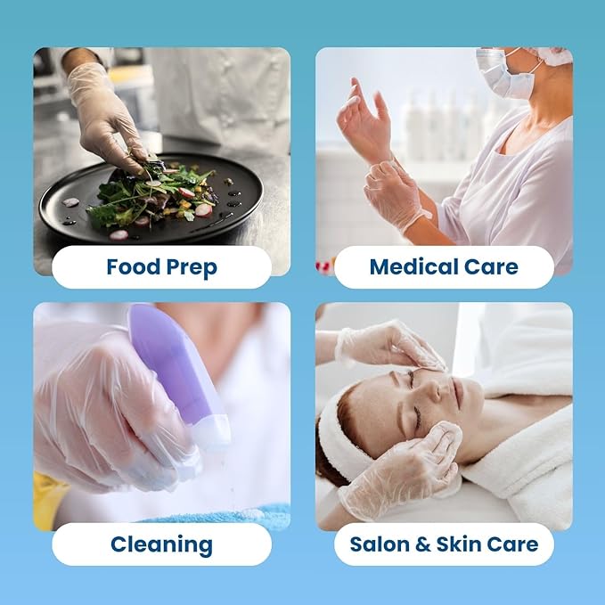 HCS Clear Vinyl Gloves - Disposable, Latex-Free, Powder-Free - Vinyl Disposable Gloves, Cooking, Food Prep, Cleaning, Exam
