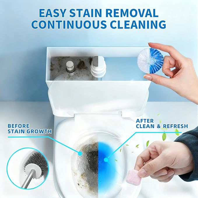 24 PACK Toilet Cleaning Tablets Set - 8 Effervescent Toilet Bowl Cleaners Tablets + 16 White Blue Toilet Tank Tablets, Double-Action Formula for Stain, Water Deposit Removal