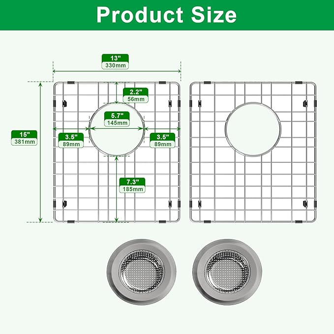 Sink Protectors for Kitchen Sink 15" x 13", Stainless Steel Sink Grid protectors for Kitchen Sink with Certer Drain Hole, Metal Protector for Sink with Sink Strainers