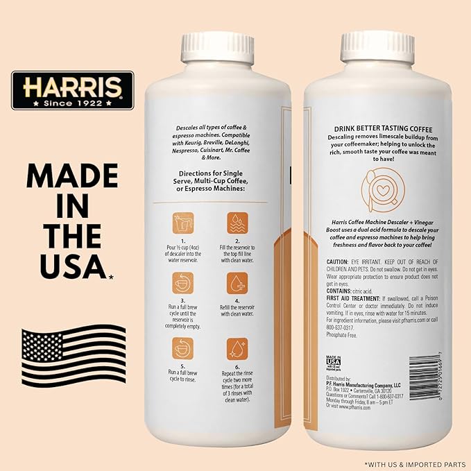 HARRIS Coffee Machine Descaler Descaling Solution - 32 Fl. Oz. (8 Uses) Compatible with Keurig,Nespresso,Breville,Delonghi, Jura Ninja - Espresso Coffee Maker Cleaner, Limescale Remover