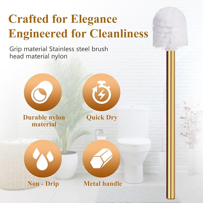 Gold Toilet Brush Replacement Brushes Only, Bring 3 ø 7.5 Cm White Toilet Brush Replacement Head Screw On, Toilet Cleaner Brush, Gold Bathroom Accessories for Bathroom Toilet Bathtub Clean (47cm)