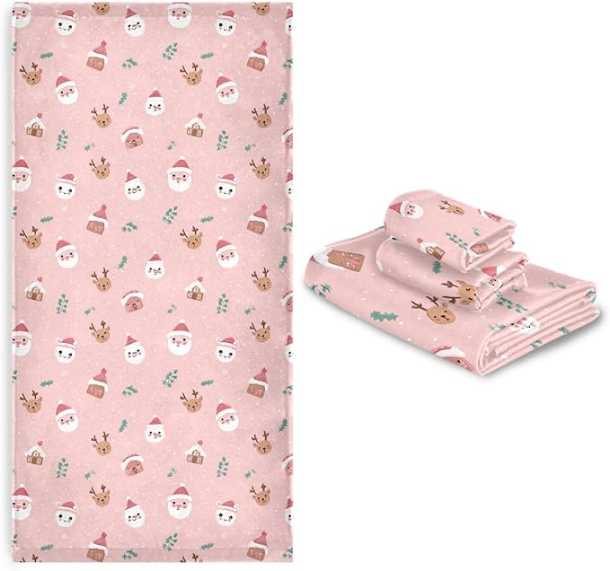 Pfrewn Christmas Winter Towels Set of 3 Christmas Symbol with Pink Bathroom Towel Soft Absorbent Bath Hand Towels Washcloth Guest Towel Sets Xmas Holiday Decor