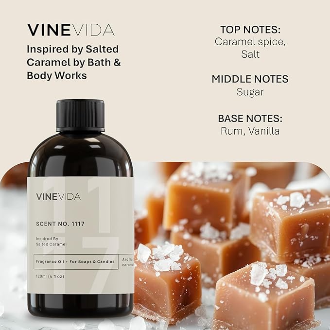 VINEVIDA [4oz] Salted Caramel Fragrance Oil for Candle Making and Soap Making - Premium Candle Scents for Soy Candles