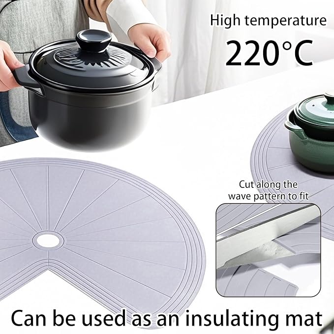 Lazy Susan Silicone Shelf Liner – Non-Slip Dual Tier Pie Cut Lazy Susan Liners for Kitchen Cabinet, 2PCS Set – Waterproof, Heat-Resistant & Anti-Slip Organizer Mat (Grey, 27 Inch)