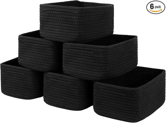 6 Pack Storage Baskets for Shelves, Small Baskets for Shelves, Cute Decorative Storage Bins, Organizer Basket for Gifts Empty, 11.8''Lx7.8''Wx4.7''H-Black