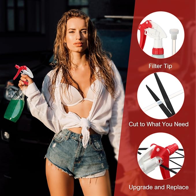 Hushee 48 Pack 28-400 Replacement Trigger Spray Nozzles Only, No Bottle, Heavy Duty Bottle Sprayer for Industrial Home Use, Fit for 32 oz, 16 oz, 8 oz Plastic and Glass Bottles(Red)