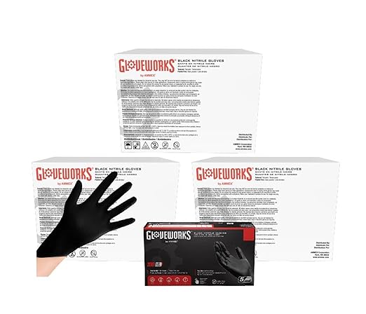 GLOVEWORKS XXL Black Nitrile Gloves for Cooking, Food Prep, Disposable, 5 Mil, For Professional Cleaning, 3 Cases of 1000