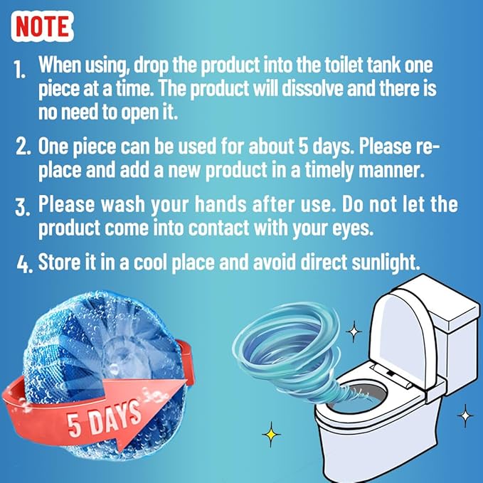 （18 Count） Automatic Toilet Cleaner Tablets, Toilet Bowl Cleaner Tablets, Bathroom Toilet Tank Cleaner，Blue Cleaning Tabs for Bathroom Tank