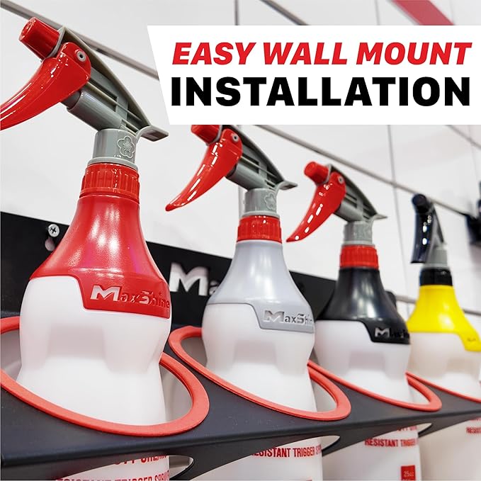 Maxshine Universal Spray Bottle Holder (6-Pack) – Holds 4 IK Trigger Sprayers (34oz Bottles) with 3 Small Holes – Sturdy & Lightweight Wall-Mounted Organizer for Detailing Accessories, Easy to Install
