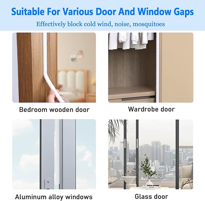 Door Brush Seal 33Feet,Felt Pile Weather Stripping for Doors,Weather Strip for Windows Cabinet,Self Adhesive Draft Blocker,Dust Stopper Sliding Door Seal Winter,0.4" Wide x 0.4" Thick