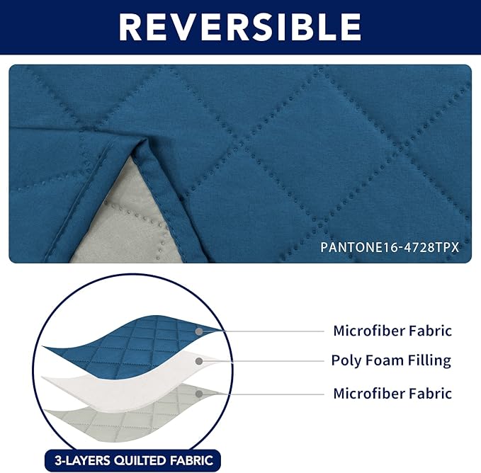 PureFit Water Resistant Reversible Sofa Covers for Reclining Sofa 2 Seat - Non Slip Split Recliner Couch Cover for Double Recliner, Washable Furniture Protector for Dogs (2 Seat, Peacock Blue/Beige)
