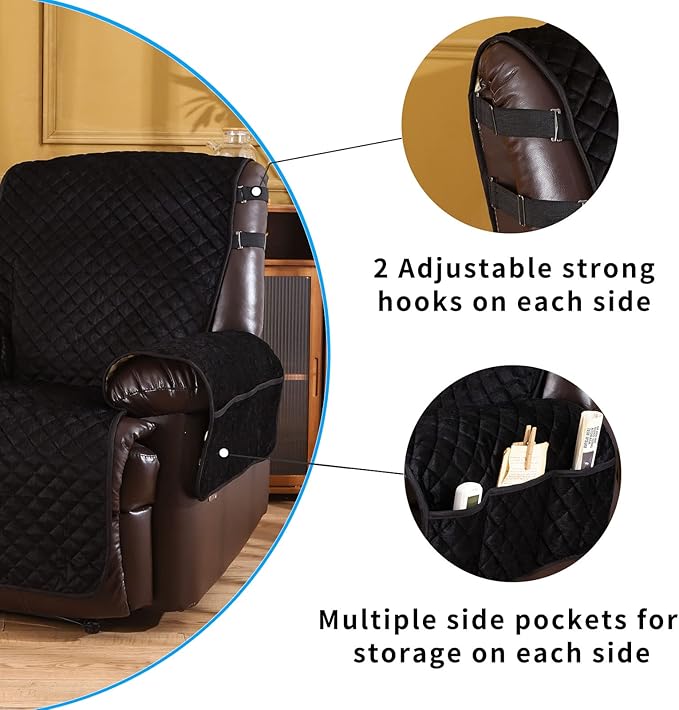 LUFEIJIASHI Recliner Covers Non-Slip Waterproof Large Recliner Chair Covers for Leather Chairs Reversible Recliner Sofa Cover for Living Room Recliner Furniture Protectors for Dog Pets Black 23"