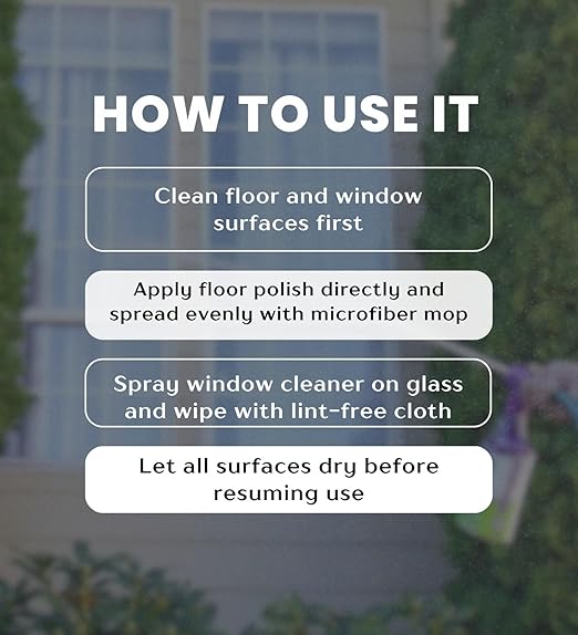 Window Cleaner Spray 32 oz Liquid + Semi-Gloss Floor Polish Bundle with Cleaning Gloves – Removes Outdoor Residue and Refreshes Sealed Floors with Shine Protection – Gift Set (3 Items)